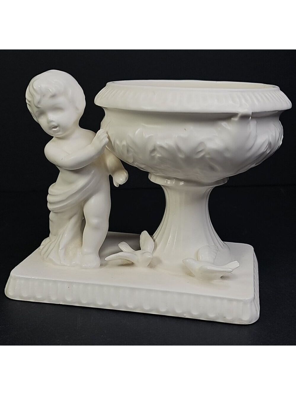 Vintage Japanese Cherub Cupid Doves Romantic 5” Ivory Ceramic Vase/Planter Japan